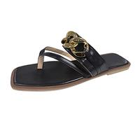 ZTFYKLIN Tongs Élégantes, Durables Et Confortables Extérieures Pour Dames Grandes Sandales Chaîne En Métal Plat Mode Plage Taille Décontracté Femmes (Black, 40) Chaussures Été Femme Confortable