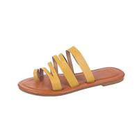ZTFYKLIN Tongs Élégantes, Durables Et Confortables Mesdames Été Couleur Unie Bracelet En Cuir Combinaison Ensemble Orteil Sandales Plates (Yellow, 40) Chaussures De Piscine Claquette Plage Femme