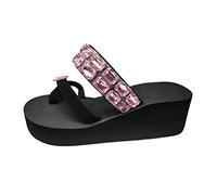 ZTFYKLIN Tongs Femme Été Dames Strass Ensemble Décoratif Orteil Pente Talon Épais Bas Pantoufles Escarpin Petit Noir Claquette Tong Chaussure Ete Compense Tongue Chaussures Sandale Compensee