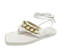 ZTFYKLIN Tongs Femme Été Mesdames Cuir Clip Orteil Chaîne Sandales Bride À La Cheville De Plage Bottine Plate Chaussure Ete Confortable Compensee Beach Shoes For Women Compensée Claquettes