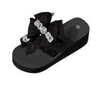 ZTFYKLIN Tongs Femmes Sandales De Mode Pantoufles Pour Femmes, Antidérapantes, À Talons Hauts, Compensées, Plage, Épaisses D'Été, Version Coréenne, Et Nœud, (Black, 39) Chaussure D'Été