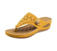 ZTFYKLIN Tongs Femmes,Yoga Mat Anti-Dérapant Tong Chaussons À Bout Rond Et Semelle Épaisse pour Femmes, Ajourés, Chevrons, Pince, Talon Incliné (Yellow, 43) Chaussure Femme Ete Compense