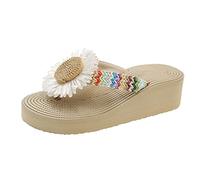 ZTFYKLIN Tongs Femmes,Yoga Mat Anti-Dérapant Tong Dames Été Bas Fleur Coloré Léger Pince Orteil Plage Cassé Pente Talon Fond Épais Grande Taille Sandales Pantoufles (White, 37) Chaussures Femme