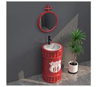 ZTGL Lavabo à Poser Lavabo Colonne, Rond Lavabo de Salle de Bain, Vasque Colonne sur Pied Lave Mains pour Salle de Bain, Style Industriel Vasque à Poser Meuble sous Lavabo B1,with Mirror