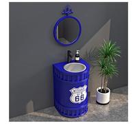 ZTGL Lavabo à Poser Lavabo Colonne, Rond Lavabo de Salle de Bain, Vasque Colonne sur Pied Lave Mains pour Salle de Bain, Style Industriel Vasque à Poser Meuble sous Lavabo A3,with Mirror