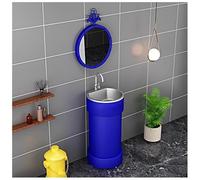 ZTGL Lavabo Colonne Rond Vasque sur Pied Solid en Fer Forgé, Lavabo à Poser Salle de Bain, Meubles Lavabo sur Pied avec Vasque en Acier Inoxydable, Meuble sous Colonne sur Pied H, with Mirror