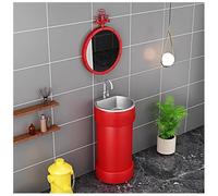 ZTGL Lavabo Colonne Rond Vasque sur Pied Solid en Fer Forgé, Lavabo à Poser Salle de Bain, Meubles Lavabo sur Pied avec Vasque en Acier Inoxydable, Meuble sous Colonne sur Pied E, with Mirror
