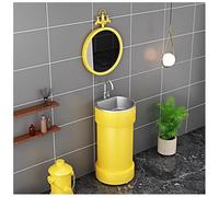 ZTGL Lavabo Colonne Rond Vasque sur Pied Solid en Fer Forgé, Lavabo à Poser Salle de Bain, Meubles Lavabo sur Pied avec Vasque en Acier Inoxydable, Meuble sous Colonne sur Pied D, with Mirror