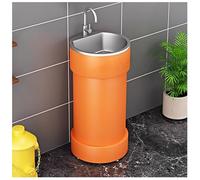 ZTGL Lavabo Colonne Rond Vasque sur Pied Solid en Fer Forgé, Lavabo à Poser Salle de Bain, Meubles Lavabo sur Pied avec Vasque en Acier Inoxydable, Meuble sous Colonne sur Pied F,Without Mirror