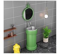 ZTGL Lavabo Colonne Rond Vasque sur Pied Solid en Fer Forgé, Lavabo à Poser Salle de Bain, Meubles Lavabo sur Pied avec Vasque en Acier Inoxydable, Meuble sous Colonne sur Pied C, with Mirror