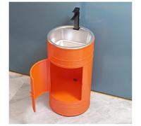 ZTGL Lavabo sur Pied Meuble sous Lavabo, Industriel Meuble Salle de Bain avec Vasque, Lavabos sur Colonne Rond Vasque à Poser pour la Salle de Bain et Les Toilettes d'invités B, with Door