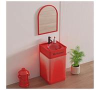ZTGL Meuble de Salle de Bain, Lavabo Colonne pour Salle de Bain, Style Industriel Meuble sous-Lavabo, Lavabo sur Pied Vasque Lave Mains pour Colonne Salle de Bain avec Lumière LED B,with Mirror