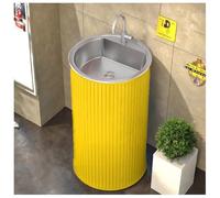 ZTGL Meuble sous Lavabo de Salle de Bain, Lavabo sur Pied Moderne 45x45x85cm, Lavabo Colonne Industriel avec Vasque en Acier Inoxydable, Lave Mains Salle de Bain pour Restaurants E,Without Mirror