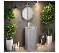 ZTGL Meuble sous Lavabo de Salle de Bain, Lavabo sur Pied Moderne 45x45x85cm, Lavabo Colonne Industriel avec Vasque en Acier Inoxydable, Lave Mains Salle de Bain pour Restaurants C, with Mirror