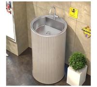 ZTGL Meuble sous Lavabo de Salle de Bain, Lavabo sur Pied Moderne 45x45x85cm, Lavabo Colonne Industriel avec Vasque en Acier Inoxydable, Lave Mains Salle de Bain pour Restaurants K,Without Mirror