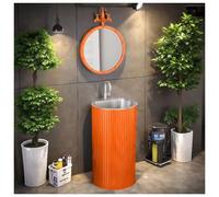 ZTGL Meuble sous Lavabo de Salle de Bain, Lavabo sur Pied Moderne 45x45x85cm, Lavabo Colonne Industriel avec Vasque en Acier Inoxydable, Lave Mains Salle de Bain pour Restaurants D, with Mirror