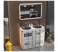 ZTGL Meuble sous Lavabo Salle de Bain, Lavabo sur Pied sous Vasque Armoire, Style Industriel Lave Mains Vasque Colonne, Meuble Vasque à Poser pour la Salle de Bain et Toilettes B2, with Mirror
