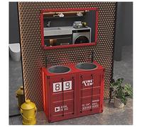 ZTGL Meuble sous Lavabo Salle de Bain, Lavabo sur Pied sous Vasque Armoire, Style Industriel Lave Mains Vasque Colonne, Meuble Vasque à Poser pour la Salle de Bain et Toilettes B1, with Mirror