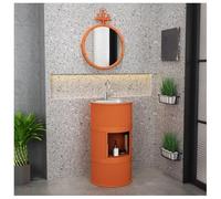 ZTGL Meuble sous Vasque avec Lavabo en Acier Inoxydable, Lavabo Colonne Cylindrique sur Pied de Style Industriel, Meuble Lavabo Vasque sur Pied pour Salle de Bains et WC invités E1, with Storage
