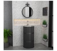 ZTGL Meuble sous Vasque avec Lavabo en Acier Inoxydable, Lavabo Colonne Cylindrique sur Pied de Style Industriel, Meuble Lavabo Vasque sur Pied pour Salle de Bains et WC invités B1,Without Storage