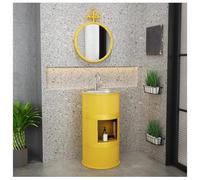 ZTGL Meuble sous Vasque avec Lavabo en Acier Inoxydable, Lavabo Colonne Cylindrique sur Pied de Style Industriel, Meuble Lavabo Vasque sur Pied pour Salle de Bains et WC invités D1, with Storage