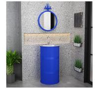 ZTGL Meuble sous Vasque avec Lavabo en Acier Inoxydable, Lavabo Colonne Cylindrique sur Pied de Style Industriel, Meuble Lavabo Vasque sur Pied pour Salle de Bains et WC invités C1,Without Storage