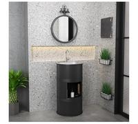 ZTGL Meuble sous Vasque avec Lavabo en Acier Inoxydable, Lavabo Colonne Cylindrique sur Pied de Style Industriel, Meuble Lavabo Vasque sur Pied pour Salle de Bains et WC invités B1, with Storage