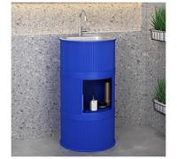 ZTGL Meuble sous Vasque avec Lavabo en Acier Inoxydable, Lavabo Colonne Cylindrique sur Pied de Style Industriel, Meuble Lavabo Vasque sur Pied pour Salle de Bains et WC invités C, with Storage