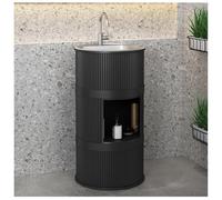 ZTGL Meuble sous Vasque avec Lavabo en Acier Inoxydable, Lavabo Colonne Cylindrique sur Pied de Style Industriel, Meuble Lavabo Vasque sur Pied pour Salle de Bains et WC invités B, with Storage