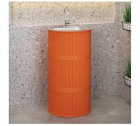 ZTGL Meuble sous Vasque avec Lavabo en Acier Inoxydable, Lavabo Colonne Cylindrique sur Pied de Style Industriel, Meuble Lavabo Vasque sur Pied pour Salle de Bains et WC invités E,Without Storage