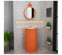 ZTGL Meuble sous Vasque avec Lavabo en Acier Inoxydable, Lavabo Colonne Cylindrique sur Pied de Style Industriel, Meuble Lavabo Vasque sur Pied pour Salle de Bains et WC invités E1,Without Storage