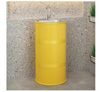 ZTGL Meuble sous Vasque avec Lavabo en Acier Inoxydable, Lavabo Colonne Cylindrique sur Pied de Style Industriel, Meuble Lavabo Vasque sur Pied pour Salle de Bains et WC invités D,Without Storage