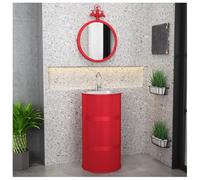ZTGL Meuble sous Vasque avec Lavabo en Acier Inoxydable, Lavabo Colonne Cylindrique sur Pied de Style Industriel, Meuble Lavabo Vasque sur Pied pour Salle de Bains et WC invités A1,Without Storage