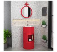 ZTGL Meuble sous Vasque avec Lavabo en Acier Inoxydable, Lavabo Colonne Cylindrique sur Pied de Style Industriel, Meuble Lavabo Vasque sur Pied pour Salle de Bains et WC invités A1, with Storage