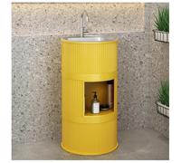 ZTGL Meuble sous Vasque avec Lavabo en Acier Inoxydable, Lavabo Colonne Cylindrique sur Pied de Style Industriel, Meuble Lavabo Vasque sur Pied pour Salle de Bains et WC invités D, with Storage