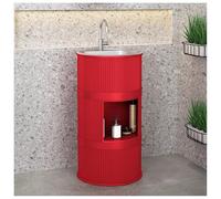 ZTGL Meuble sous Vasque avec Lavabo en Acier Inoxydable, Lavabo Colonne Cylindrique sur Pied de Style Industriel, Meuble Lavabo Vasque sur Pied pour Salle de Bains et WC invités A, with Storage