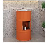 ZTGL Meuble sous Vasque avec Lavabo en Acier Inoxydable, Lavabo Colonne Cylindrique sur Pied de Style Industriel, Meuble Lavabo Vasque sur Pied pour Salle de Bains et WC invités E, with Storage