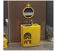 ZTGL Meuble Vasque de Salle de Bain Indépendant avec Cuvette, Design épuré Style Industriel, Lave Mains Lavabo Colonne sur Pieden Fer Forgé, Facile à Nettoyer pour Espaces Publics D1,with Mirror