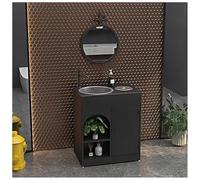 ZTGL Meuble Vasque de Salle de Bain Indépendant avec Cuvette, Design épuré Style Industriel, Lave Mains Lavabo Colonne sur Pieden Fer Forgé, Facile à Nettoyer pour Espaces Publics B1,with Mirror