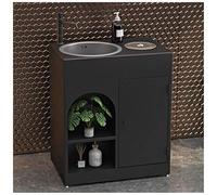 ZTGL Meuble Vasque de Salle de Bain Indépendant avec Cuvette, Design épuré Style Industriel, Lave Mains Lavabo Colonne sur Pieden Fer Forgé, Facile à Nettoyer pour Espaces Publics B1, Without Mirror