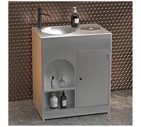 ZTGL Meuble Vasque de Salle de Bain Indépendant avec Cuvette, Design épuré Style Industriel, Lave Mains Lavabo Colonne sur Pieden Fer Forgé, Facile à Nettoyer pour Espaces Publics A, Without Mirror
