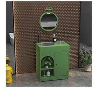 ZTGL Meuble Vasque de Salle de Bain Indépendant avec Cuvette, Design épuré Style Industriel, Lave Mains Lavabo Colonne sur Pieden Fer Forgé, Facile à Nettoyer pour Espaces Publics E1,with Mirror