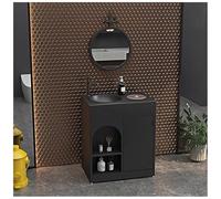 ZTGL Meuble Vasque de Salle de Bain Indépendant avec Cuvette, Design épuré Style Industriel, Lave Mains Lavabo Colonne sur Pieden Fer Forgé, Facile à Nettoyer pour Espaces Publics B,with Mirror