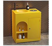 ZTGL Meuble Vasque de Salle de Bain Indépendant avec Cuvette, Design épuré Style Industriel, Lave Mains Lavabo Colonne sur Pieden Fer Forgé, Facile à Nettoyer pour Espaces Publics D, Without Mirror