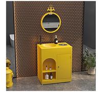 ZTGL Meuble Vasque de Salle de Bain Indépendant avec Cuvette, Design épuré Style Industriel, Lave Mains Lavabo Colonne sur Pieden Fer Forgé, Facile à Nettoyer pour Espaces Publics D,with Mirror