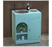 ZTGL Meuble Vasque de Salle de Bain Indépendant avec Cuvette, Design épuré Style Industriel, Lave Mains Lavabo Colonne sur Pieden Fer Forgé, Facile à Nettoyer pour Espaces Publics F1, Without Mirror