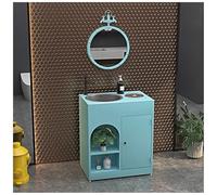 ZTGL Meuble Vasque de Salle de Bain Indépendant avec Cuvette, Design épuré Style Industriel, Lave Mains Lavabo Colonne sur Pieden Fer Forgé, Facile à Nettoyer pour Espaces Publics F1,with Mirror