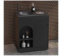 ZTGL Meuble Vasque de Salle de Bain Indépendant avec Cuvette, Design épuré Style Industriel, Lave Mains Lavabo Colonne sur Pieden Fer Forgé, Facile à Nettoyer pour Espaces Publics B, Without Mirror