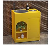 ZTGL Meuble Vasque de Salle de Bain Indépendant avec Cuvette, Design épuré Style Industriel, Lave Mains Lavabo Colonne sur Pieden Fer Forgé, Facile à Nettoyer pour Espaces Publics D1, Without Mirror