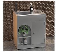ZTGL Meuble Vasque de Salle de Bain Indépendant avec Cuvette, Design épuré Style Industriel, Lave Mains Lavabo Colonne sur Pieden Fer Forgé, Facile à Nettoyer pour Espaces Publics A1, Without Mirror